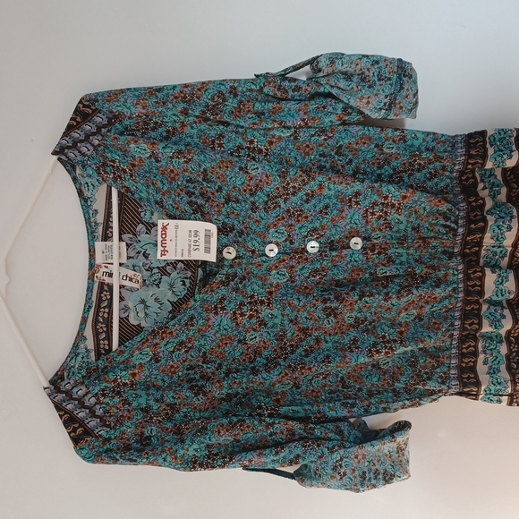 NWT Mimi Chica floral front button Bohemian v-neck romper | Blue green size M - Picture 6 of 7